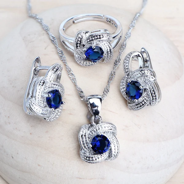 Blue Zirconia Women Jewelry Sets 925 Sterling Silver Wedding Bridal Costume Jewellery Earrings Rings Bracelets Pendant Necklace - Image 2