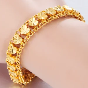 Genuine 24k Gold Color Bracelet for Women Chain18 Cm-19 Cm Link Bracelets Fine Jewelry