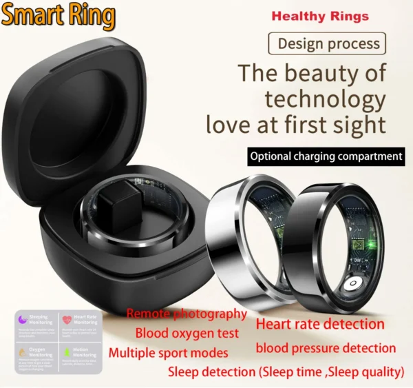 2024 NEW Smart Ring Military Grade Titanium Steel Shell Health Monitoring IP68 & 5ATM Waterproof Multi-sport Modes ring R6