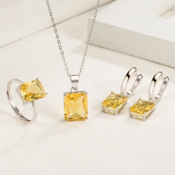925 Sterling Silver Ring Earrings Necklace For Women Rectangle Geometry Zircon Wedding Elegant Jewelry Sets Free Shipping Items - Image 2