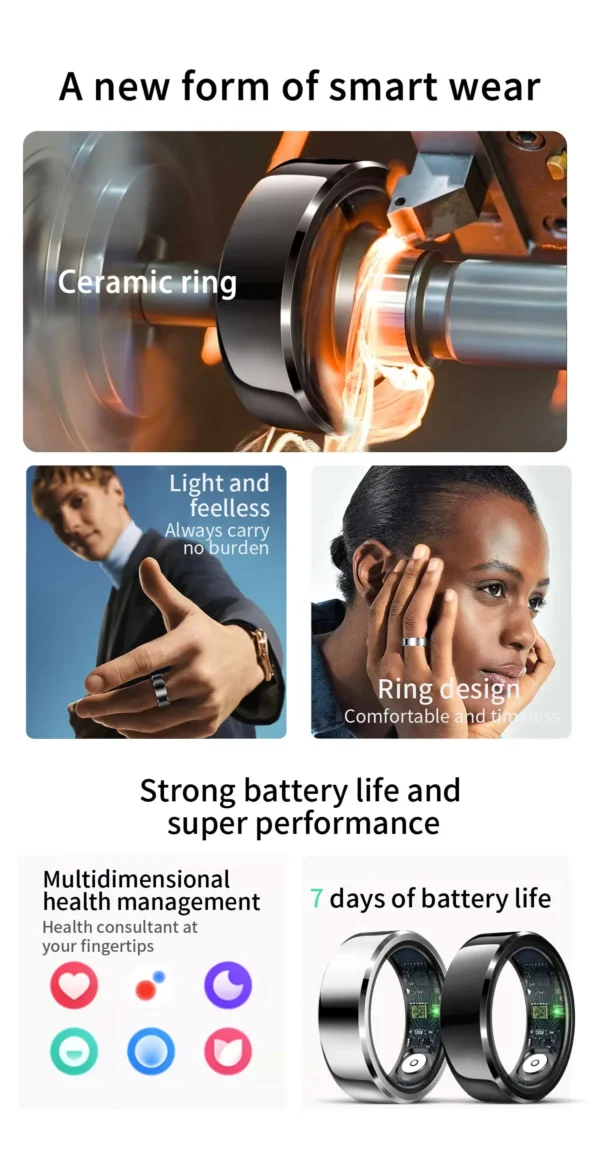 2024 NEW Smart Ring Military Grade Titanium Steel Shell Health Monitoring IP68 & 5ATM Waterproof Multi-sport Modes ring R6 - Image 6