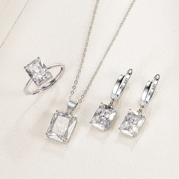 925 Sterling Silver Ring Earrings Necklace For Women Rectangle Geometry Zircon Wedding Elegant Jewelry Sets Free Shipping Items - Image 3